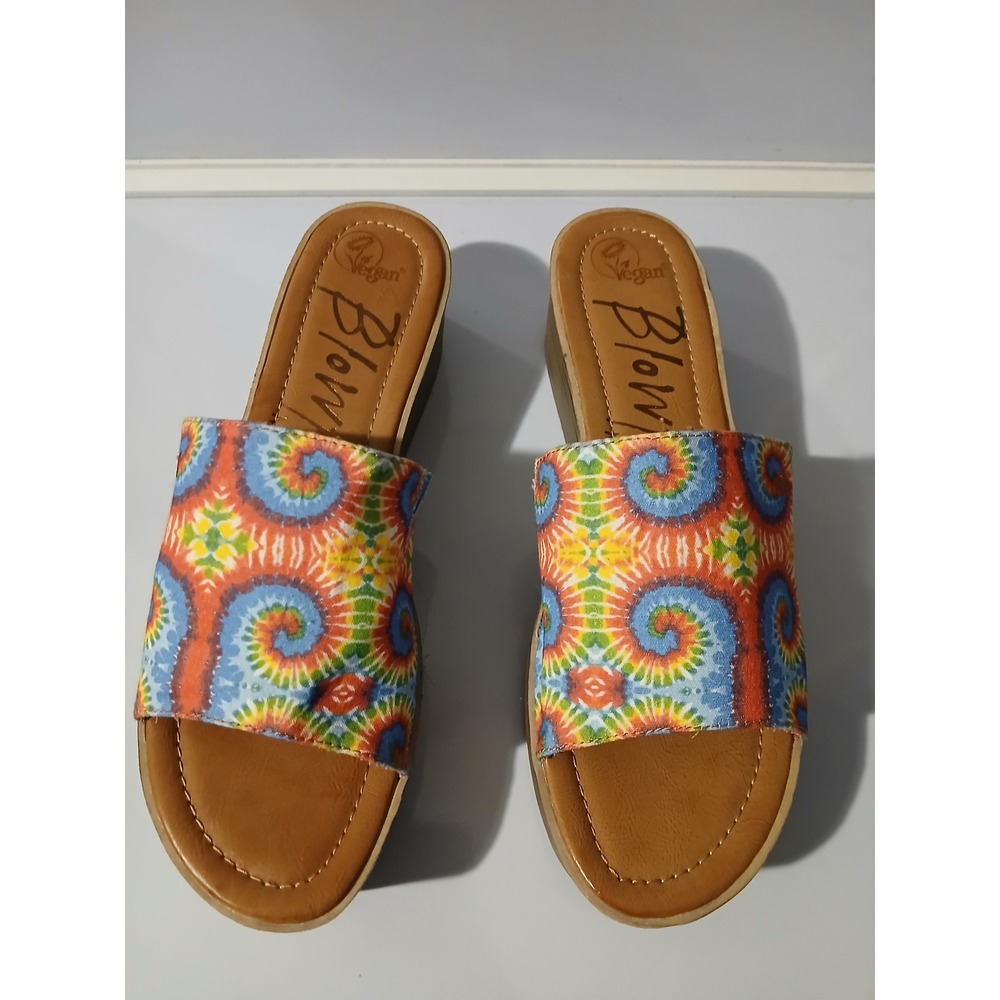 Blowfish‎ Malibu Tie Dye Wedge Sandals Women's Slip On Vegan Comfort Size 11